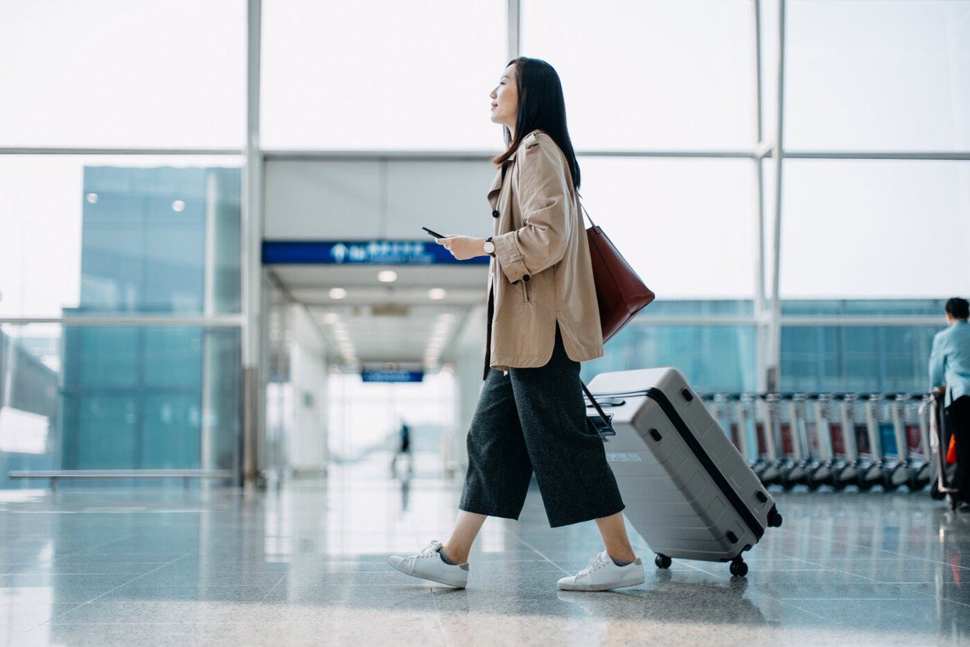 Professional traveling with luggage